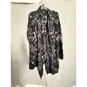 Lucky Brand Cardigan Sweater Womens Large Black Geometric Open Front Knit Drape